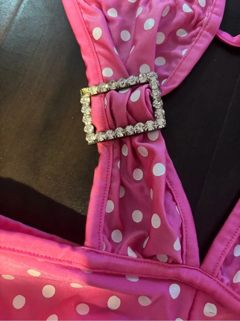 Vintage Y2K Pink Polka Dot Swimwear One Piece Rhinestone one of a kind monokini